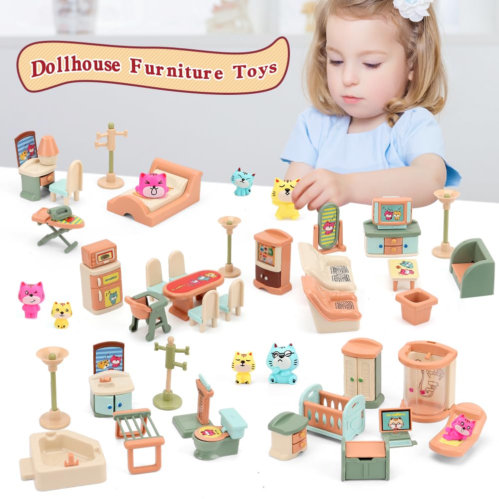 BananMelonBM 50 Pack Kids Little Dollhouse Furniture Set Toys House Big Dreams for Baby Children Girls Boys Age 3+,Miniature Accessories Educational Pretend Play Toys for Toddler