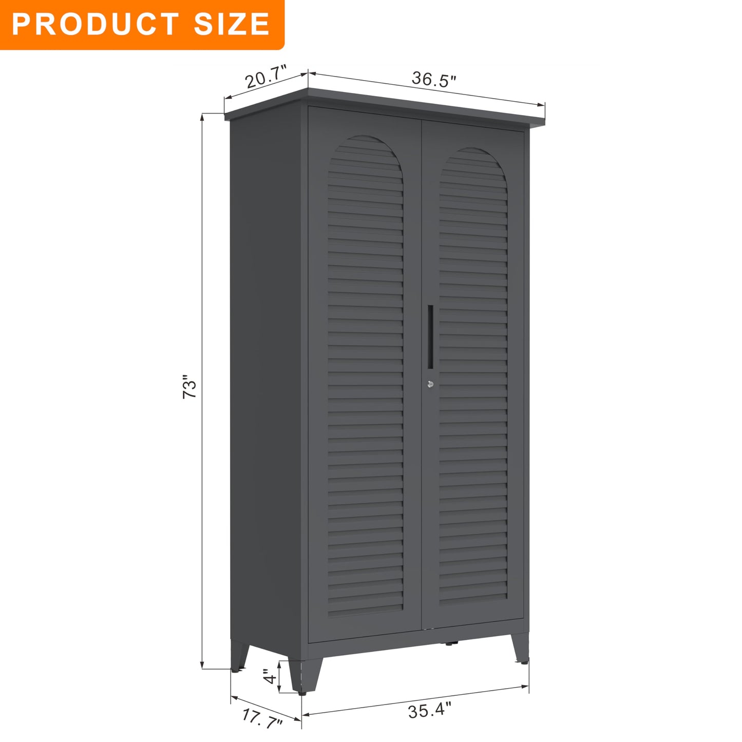 Shutter Metal Storage Cabinet,Waterproof 73'' Tall Freestanding Tool Chest w/ 3 Adjustable Shelves,Locking Doors,2 Hanging Rod,Utility Garage Storage Tool Cabinet for Garage,Home,Office,Outdoor,Black