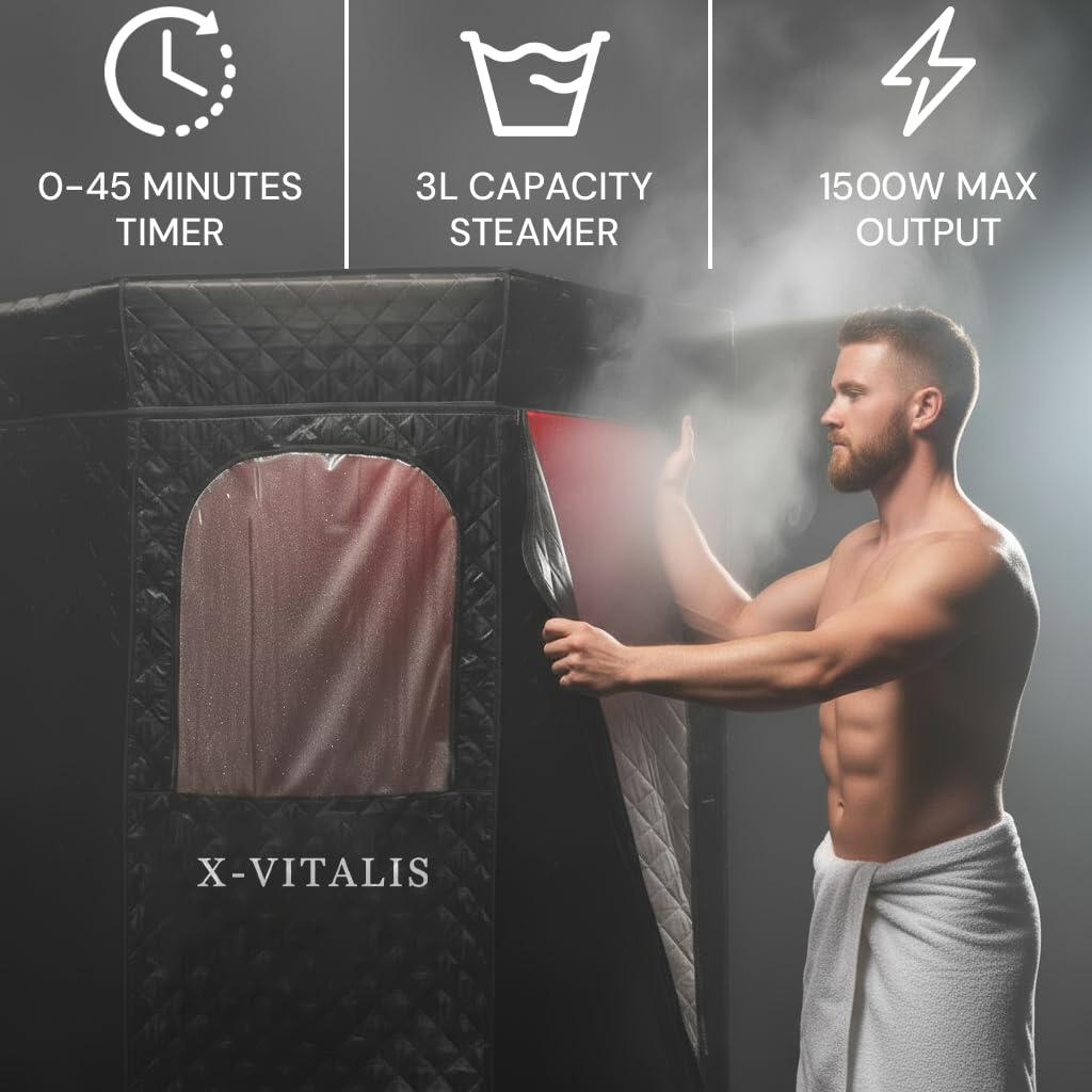 Upgraded Steam Sauna Portable with Red Light Therapy with Ice Bath Tub for Home Personal Home Spa Contrast Therapy (Black)