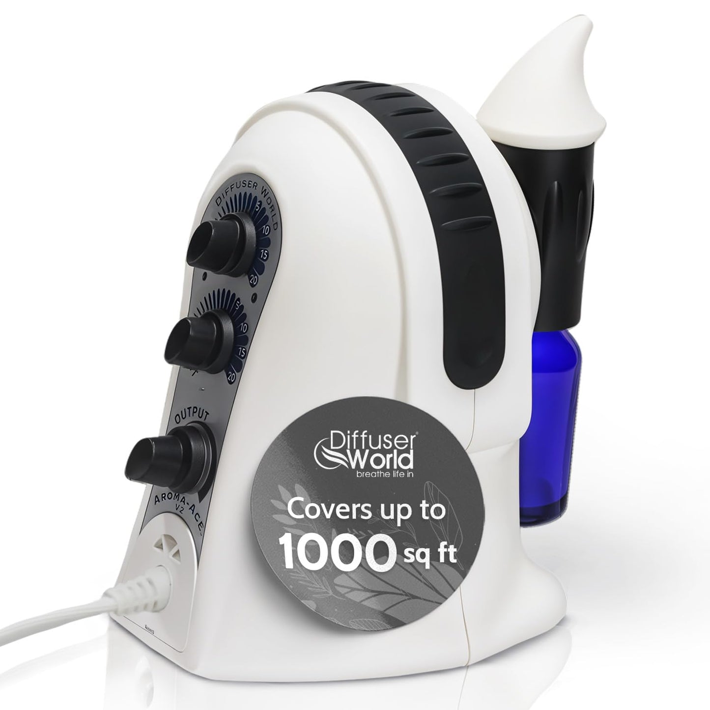 Diffuser World 1000 Sq Ft Waterless Diffuser for Essential Oils, Made in USA Black Waterless Aroma Atomizer for Home Large Room Fragrance, Home Scent Machine, Air Aromatherapy with Adjustable Timer