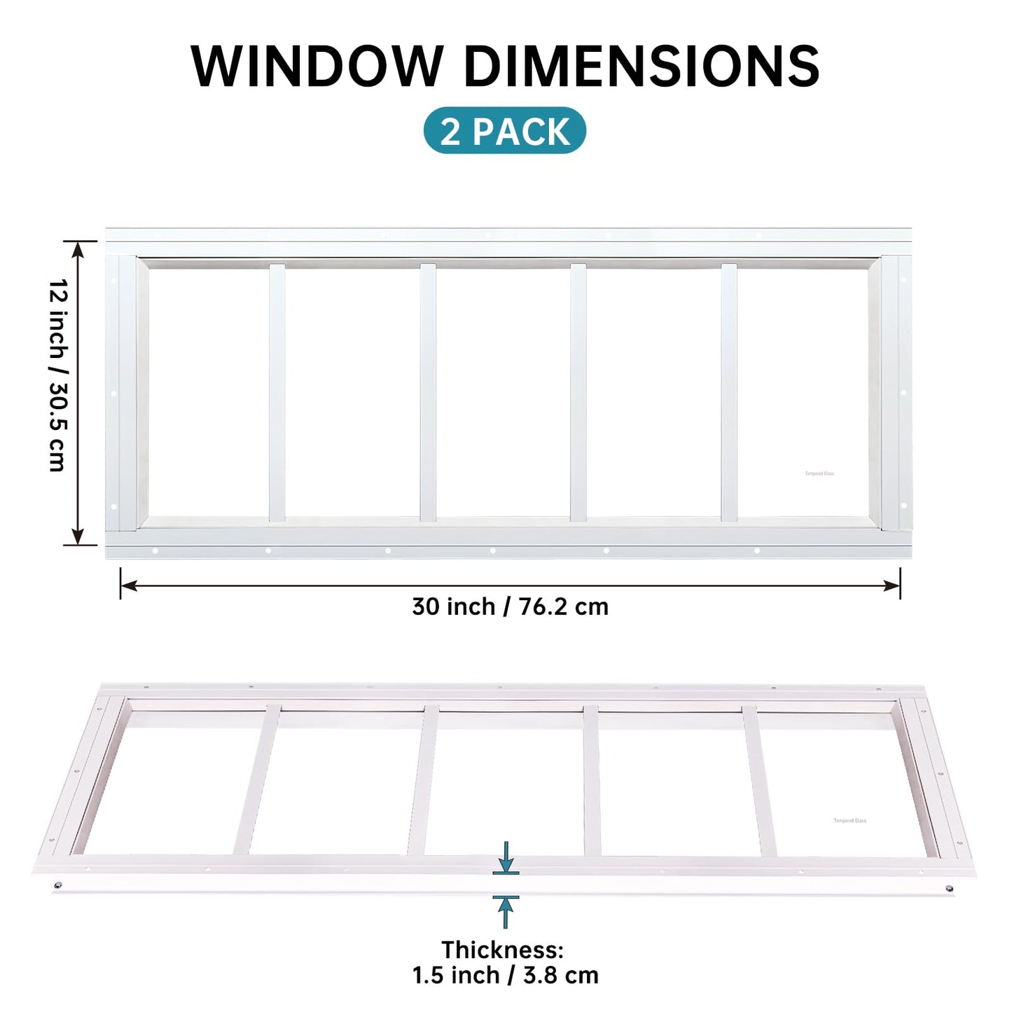Melkus Shed Window 12"x30" 2 Pack Transom Window Fixed Design with Tempered Glass, Perfect for Shed, Chicken Coop, Barn, Greenhouse, Garage, Playhouse, Storage Room, White