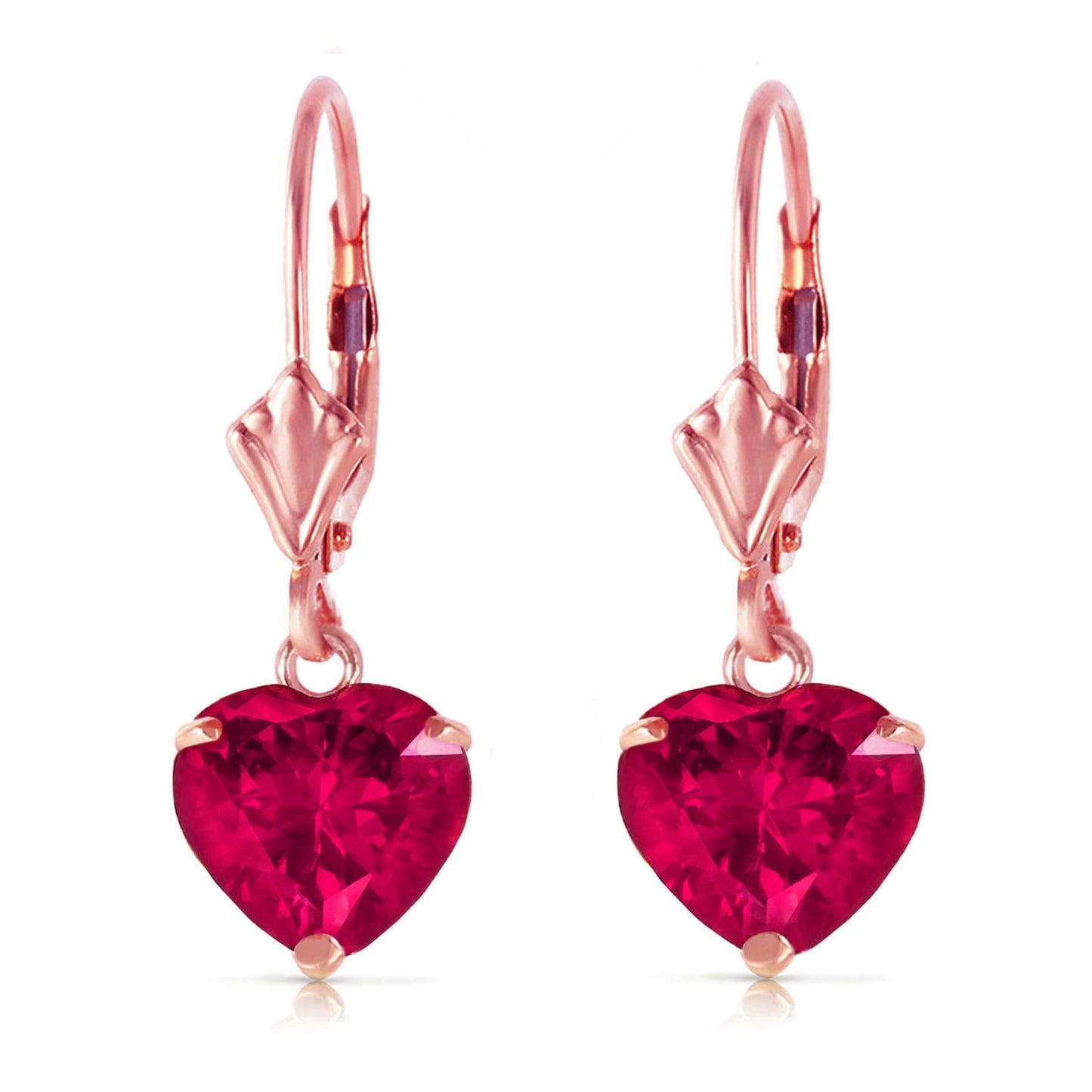Galaxy Gold GG 14K Solid Rose Gold Lab Grown Heart Ruby Jewelry Set for Women – 4.35 Carat Necklace and Leverback Earrings, 18 Inch – Fine Jewelry