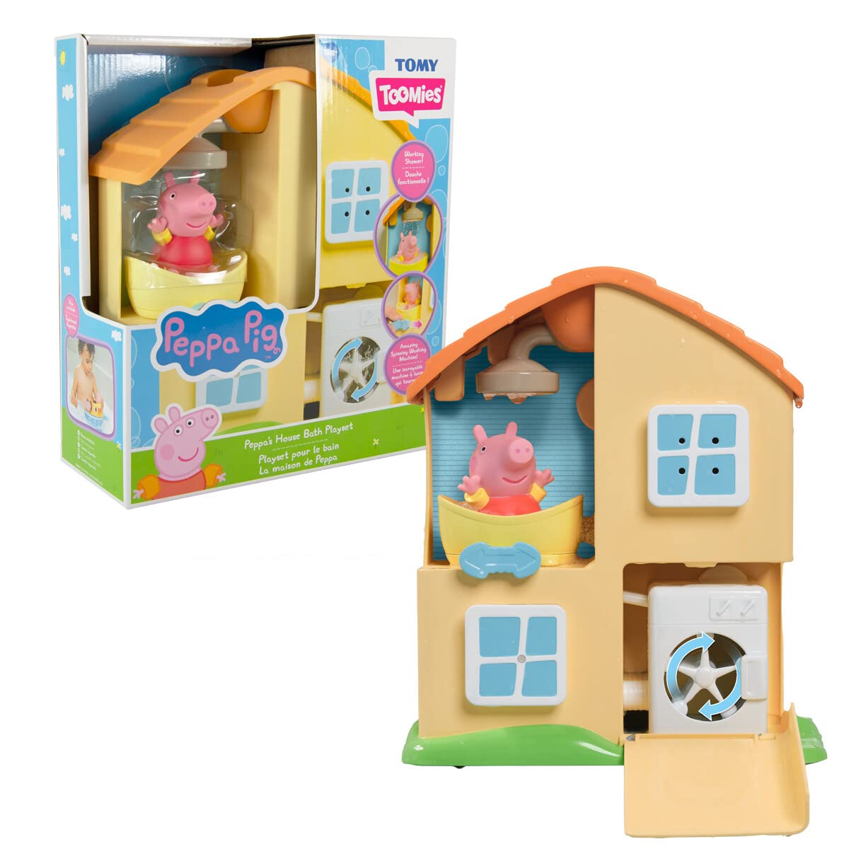 TOMY Toomies Peppa Pig House Bath Toy Playset – Toddler Bathtub Activity Center Suction Cup Toy – Peppa Pig Baby Bath Toys - Toddler Bath and Water Toys - Ages 18 Months and Up