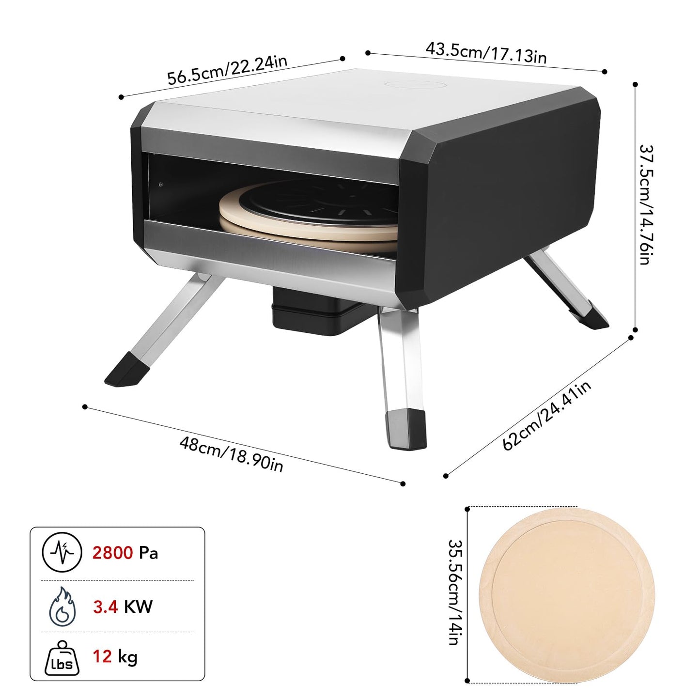 Pizza Oven, with 14" Pizza Stone and Legs,Automatic Rotation Function Outdoor Gas Pizza Ove, Carbon Steel Material,Maximum Temperature of 700°F, for Camping, Parties and Backyard Barbecues,Outdoor