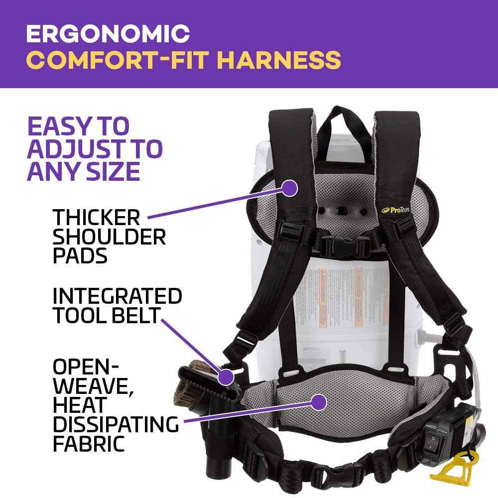 ProTeam Backpack Vacuums, ProVac FS 6 Commercial Backpack Vacuum with HEPA Media Filtration and Restaurant Tool Kit, 6 Quart, Corded