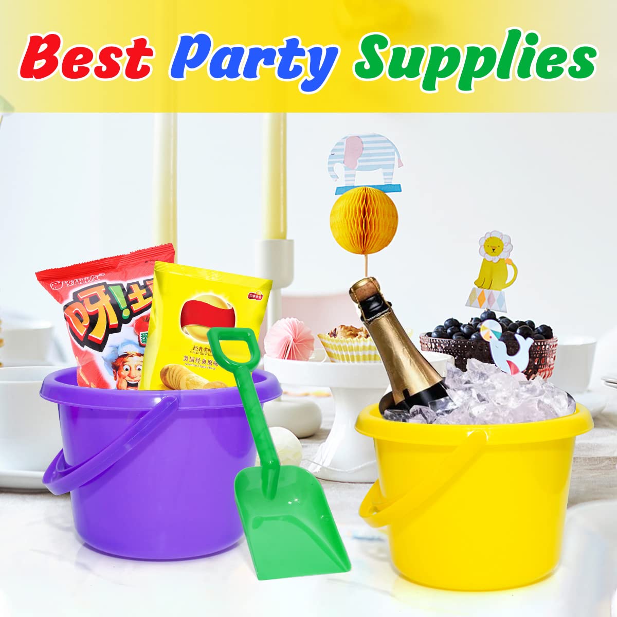 BeneFine 12 Pack Sand Buckets and Shovels for Kids 7.48 Inches | Beach and Sand Toys at The Beach | Use for Sand Molds at The Sandbox -12 Pail and 12 Shovel Set