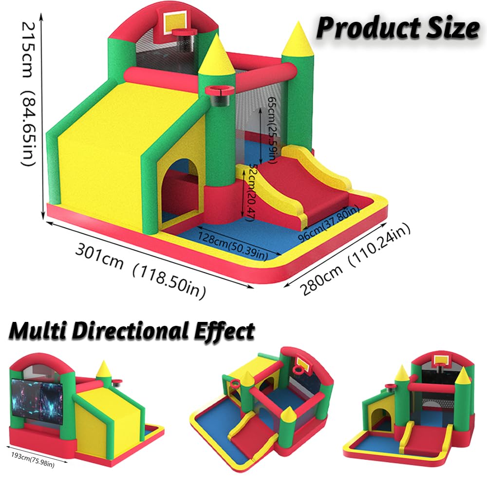 JumpYeah Inflatable Bounce House with Ball Pit,Toddler Toys Slide Trampoline Outdoor with Blower,Big Kids Bouncer Jumper Playhouse Indoor Bouncehouse,110x118x85 Inches
