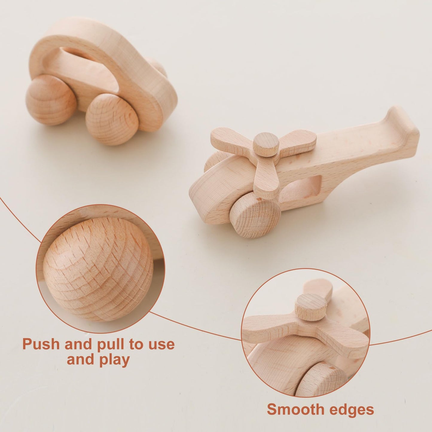 Wooden Baby Car and Airplane Toys,Wood Push Car for Toddler Montessori Baby Grip Toy Car,Gifts for Boys and Girls,Push and Pull Toy Car 2 Pieces