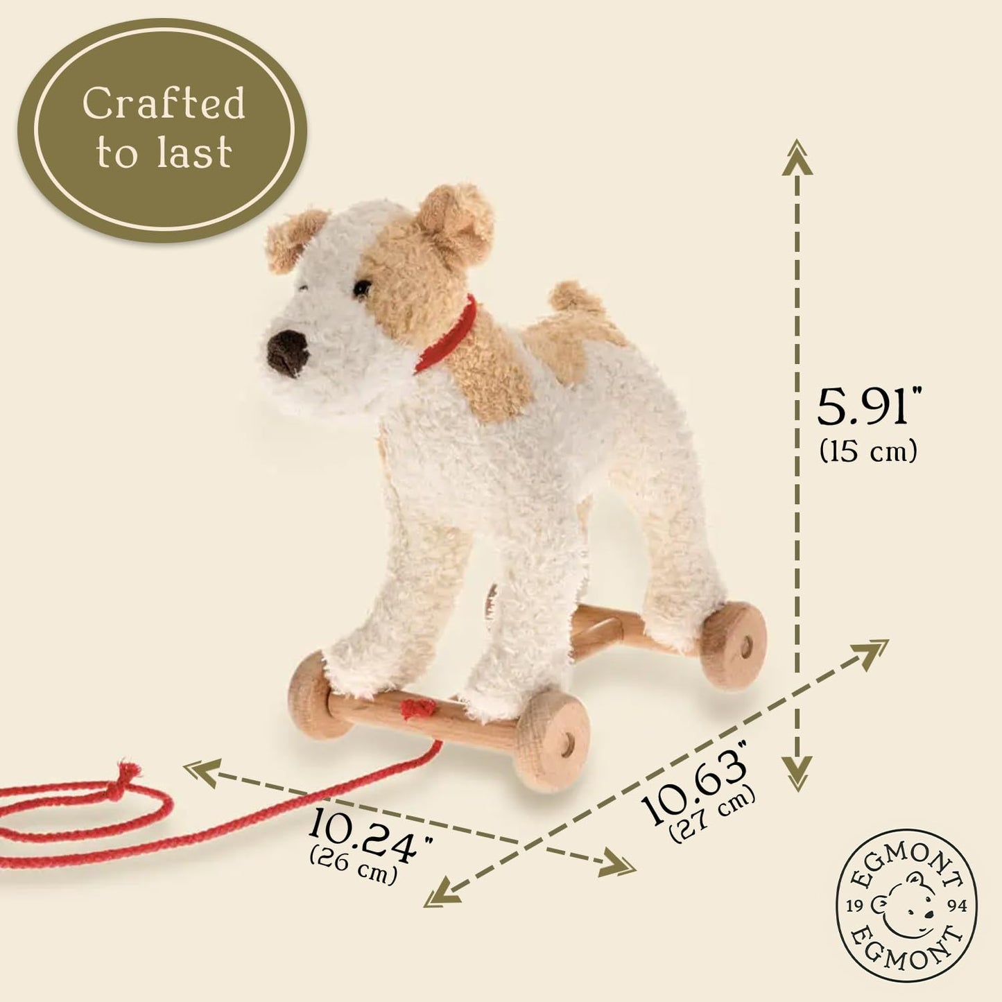 Egmont Toys Eliot Wooden Pull Dog – Montessori Toy for 1 Year Old, Plush Dog Pull Along Set on Wheels, Toddler Pull Puppy, Wooden Soft Plush for Boys and Girls, Educational Baby Drag Along Gift