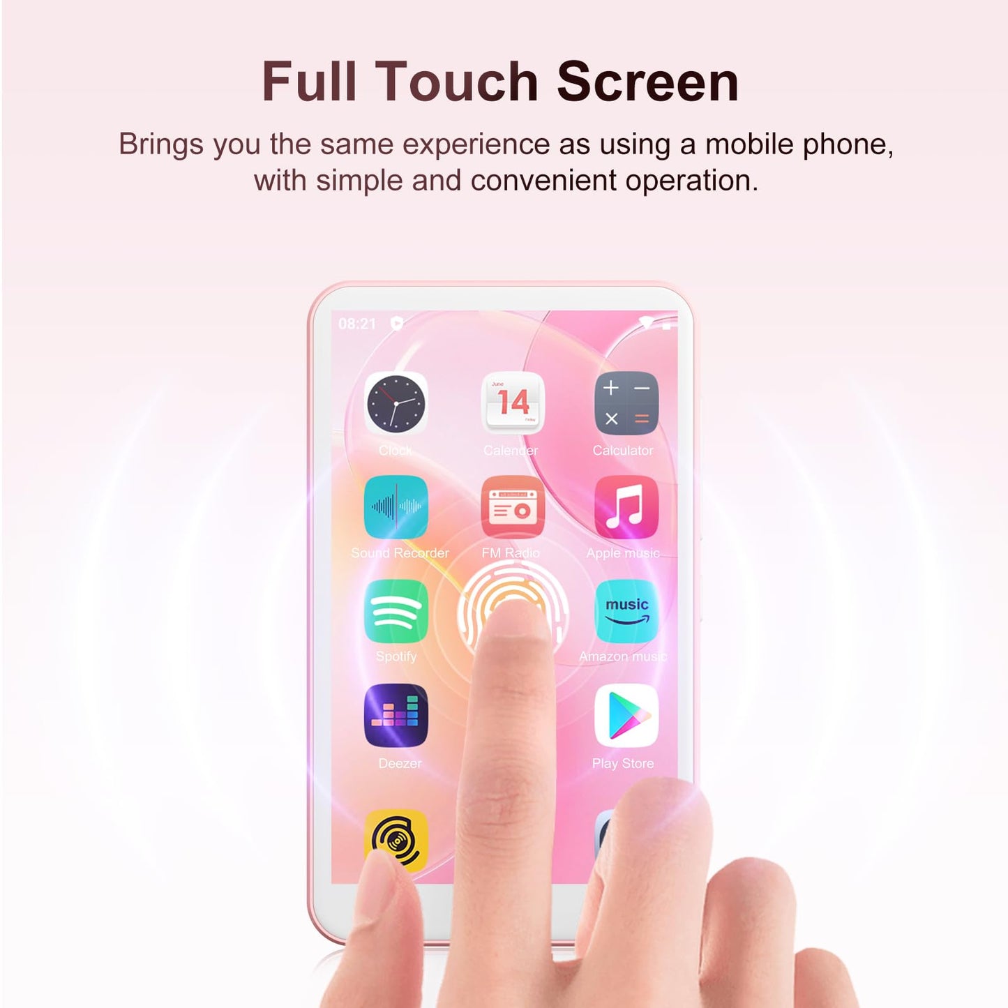 80GB MP3 Player with Bluetooth and WiFi, Mp3 & Mp4 Music Player with Spotify, Amazon Music, Deezer, Audible, Browser, 4.0" IPS Touch Screen Android Player with Speaker, FM Radio, Up to 512GB（Pink）