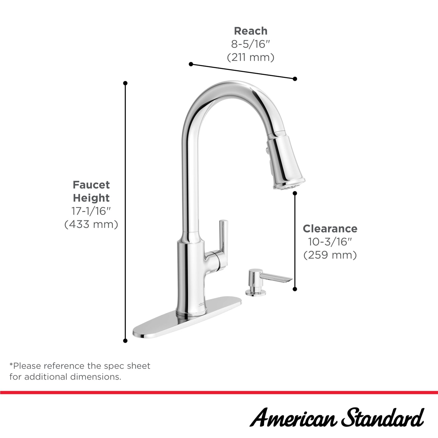 American Standard 7421300.243 Raviv Pull-Down Kitchen Faucet with Sprayer and Soap Dispenser Matte Black