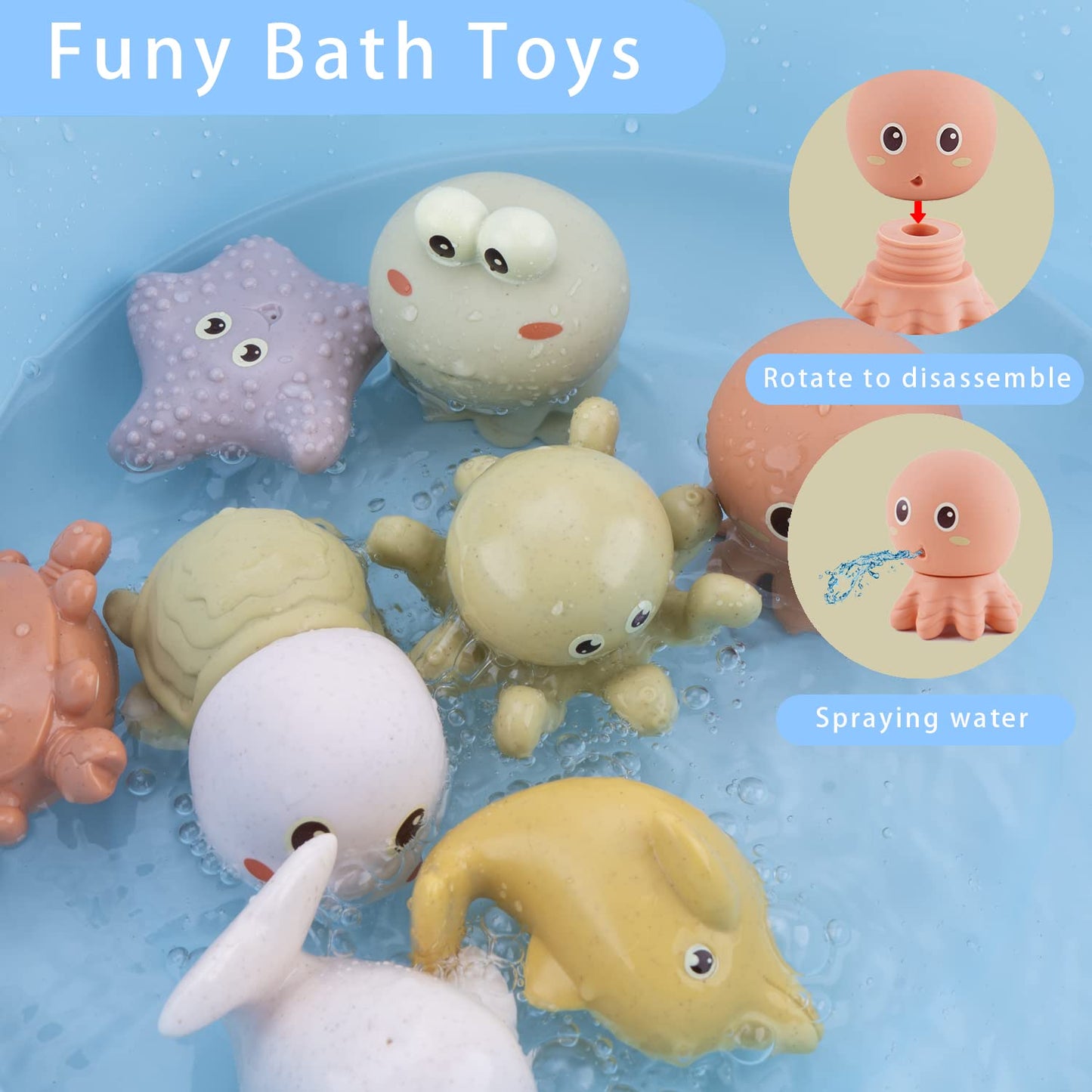 AMCHSURI Mold-Free Ocean Animal Bath Toys 10 Pack | Sensory Water Play Toys for Babies 6-18M & Toddlers 1-3Y | Safe Bathtub Pool Float Toys | Baby Shower, Birthday