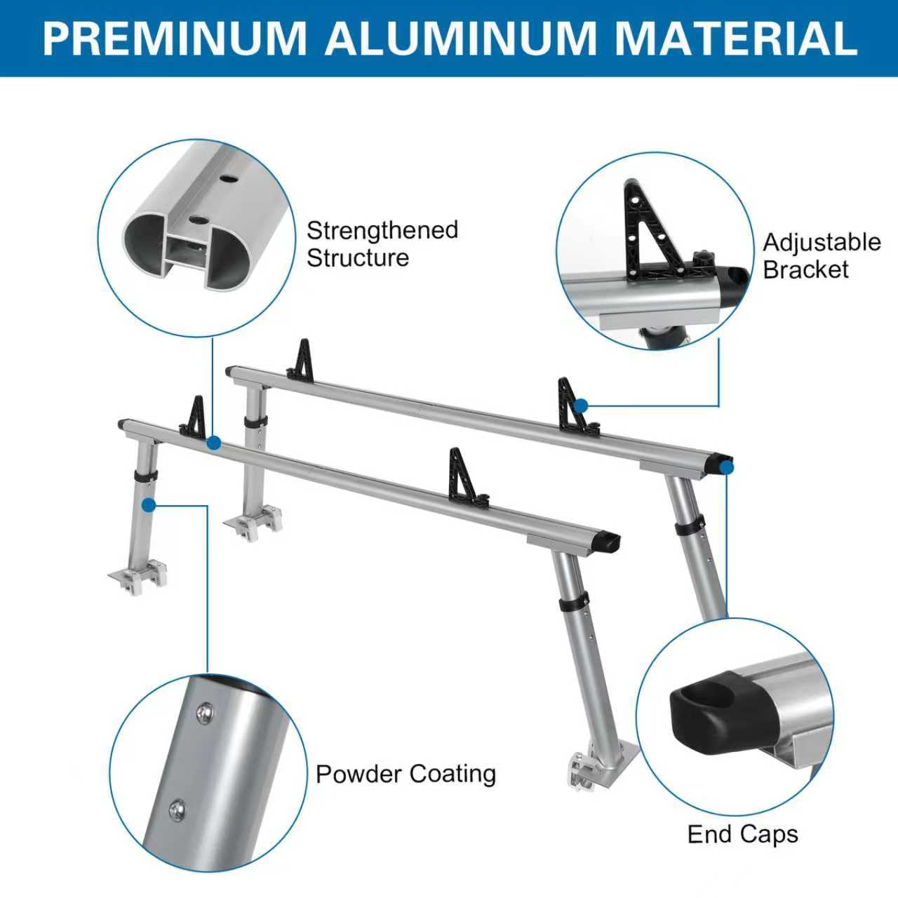 OUTPRIZE Non-Drilling Aluminum Truck Rack, Heavy Duty Width and Height Extendable Truck Bed Ladder Rack, Fit for Max 66" Wide Truck Bed, 600 lb. Capacity