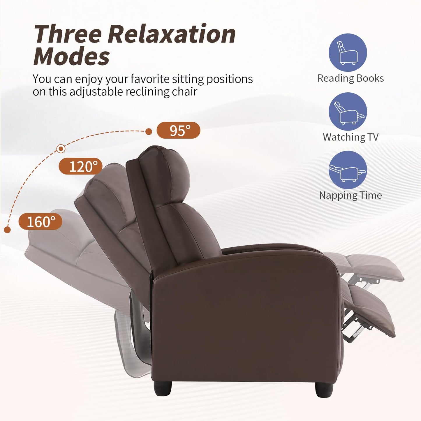 BestMassage | Recliner Chair | with 2 Point Massage Function | Leather Dark Brown | with Lumbar Support, Adjustable Push Back, Footrest & Padded Seat | Easy Assembly | for Living Room, Home Theatre