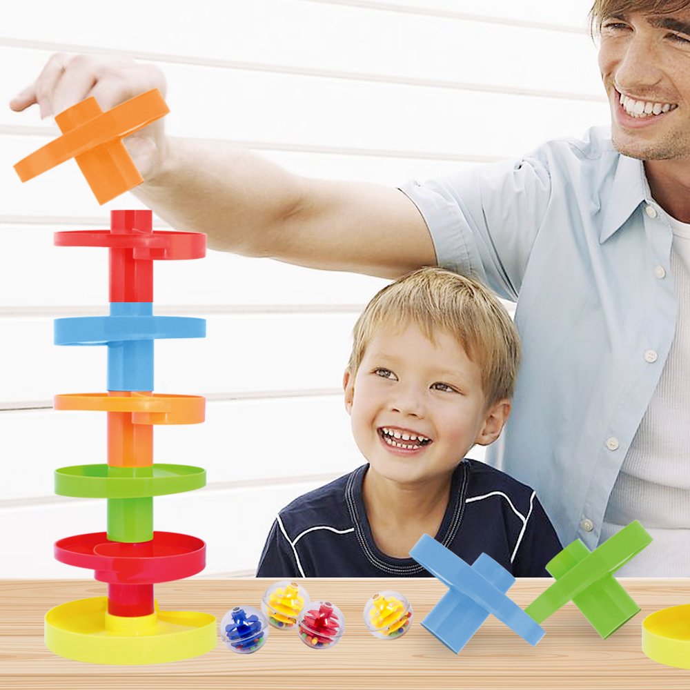 WEofferwhatYOUwant Ball Drop Toy – 14-Piece Expandable STEM Tower Set for Toddlers 9M+ | DIY Bridge, 1.8" Rattle Balls, Stackable Ramps | Safe, Durable Polypropylene | Interactive & Imaginative Play