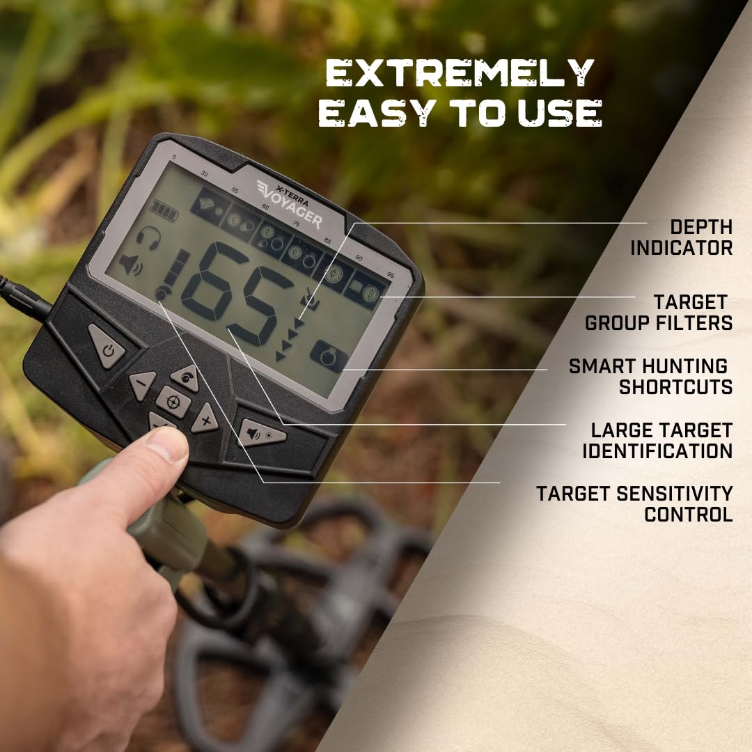MINELAB X-Terra Voyager All-Terrain Professional Pinpointing Metal Detector for Adults, 4 Detect Modes, Clear Target ID, Backlit Displays, Complete with Waterproof Coil, Headphones, Backpack, Shovel