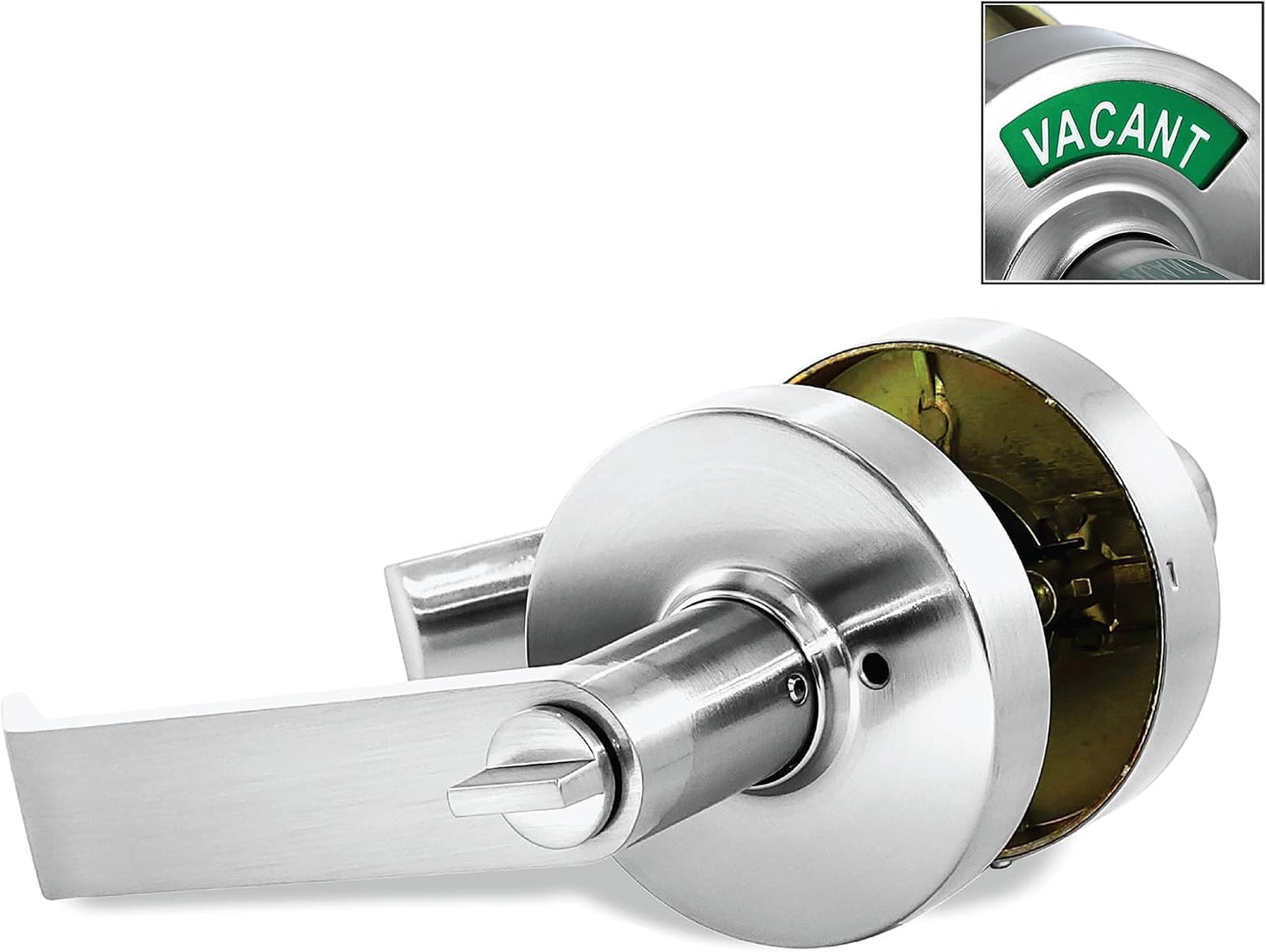 VIZILOK Commercial Door Lock for Bathroom Privacy, Safety, Standard Vacant Occupied Indicator in Satin Chrome, ANSi Grade2, Perfect for Restaurants, Medical Offices, Airbnb, Dorms, Gyms, Fitting Room