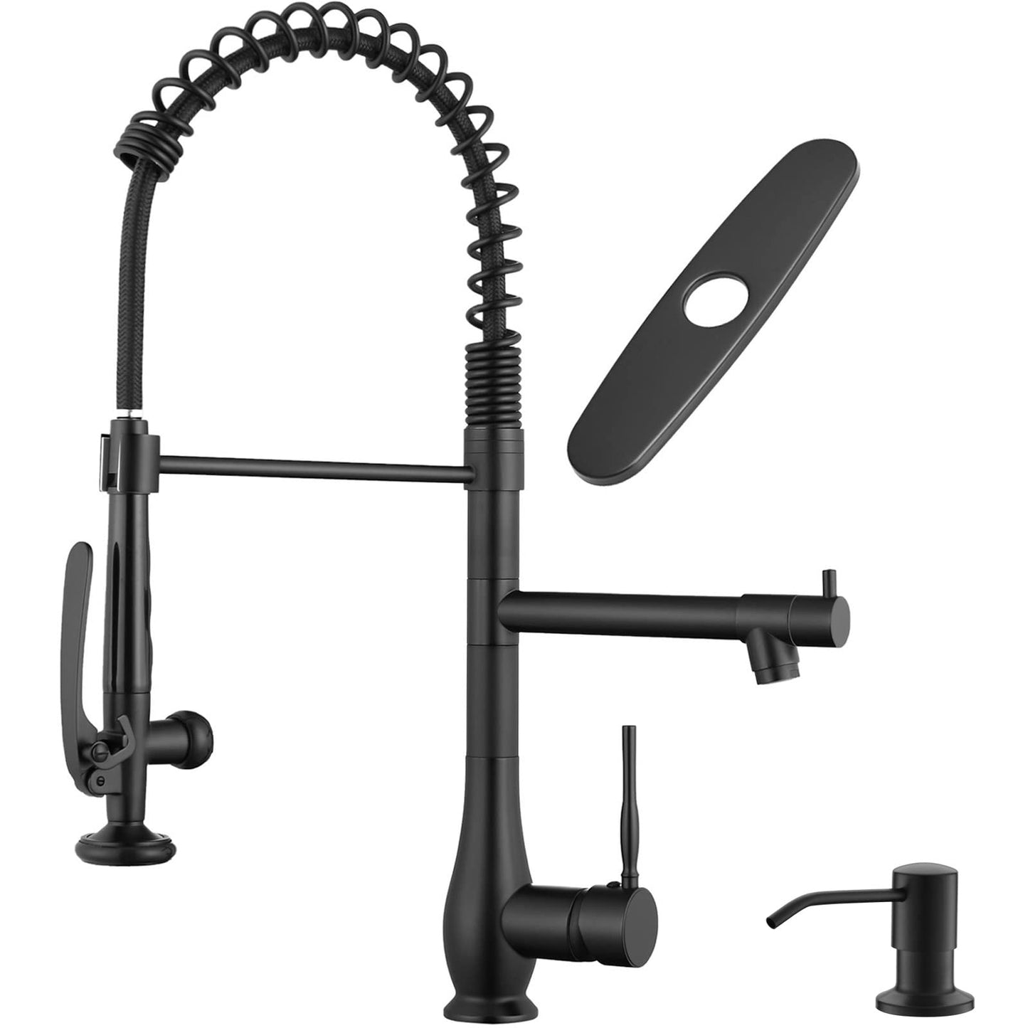 GIMILI Commercial Kitchen Faucet with Pull Down Sprayer, Double Headed Single Handle High Pressure Kitchen Faucet with Soap Dispenser Matte Black