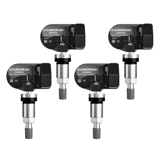 CARORAV 433Mhz Tire Pressure Monitoring System Sensor Compatible for BMW Rolls Royce MINI Ferrari, TPMS Sensor Replaces 36106798872 36106890964 F11001648001B 4 Pack - 4 Replaceable Valve Stems