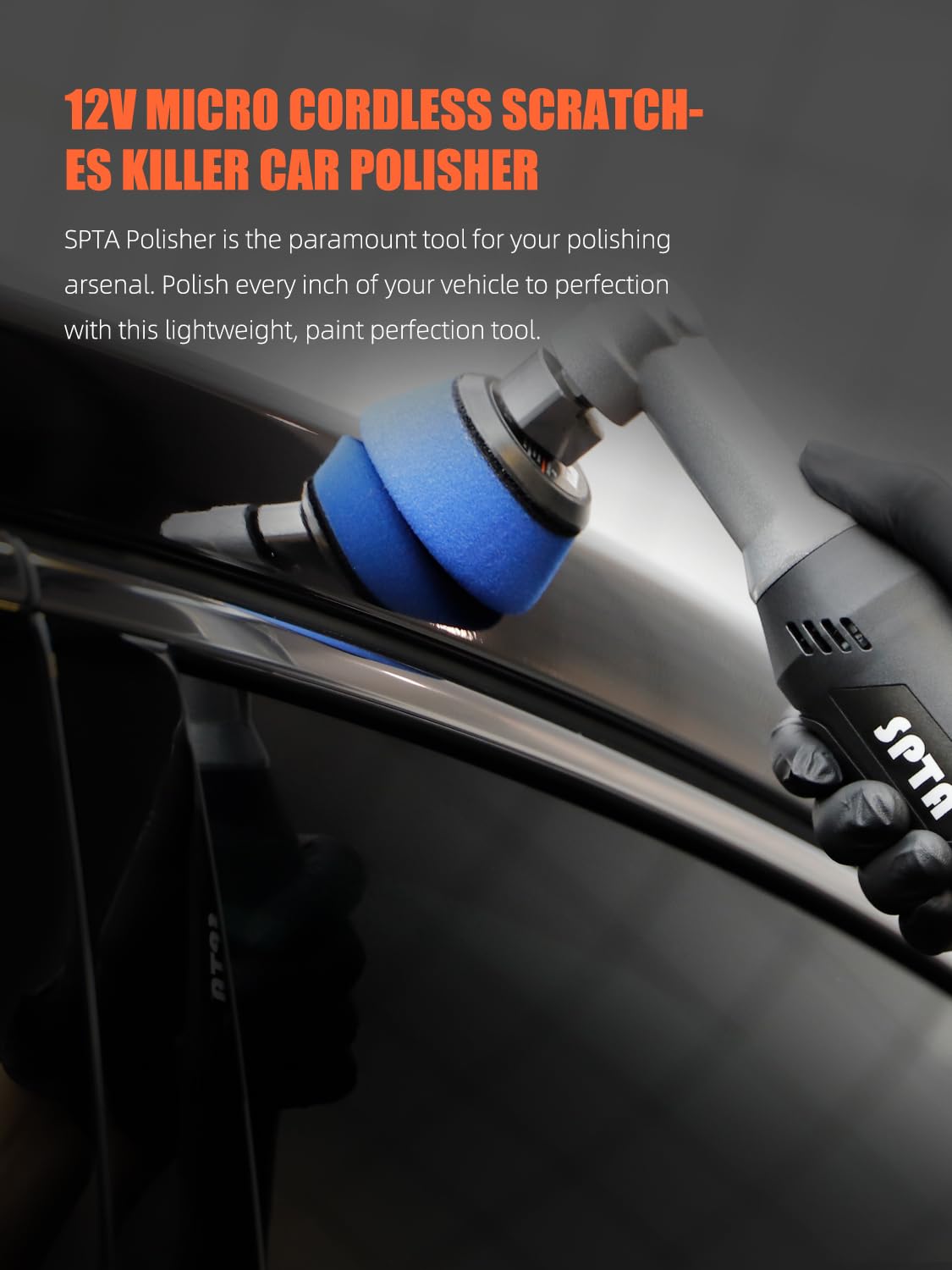 SPTA Cordless Mini Car Polisher, 12V Micro Cordless Scratches Killer Car Polisher RO/DA Mini Car Polisher for polishing, Sanding and Cleaning