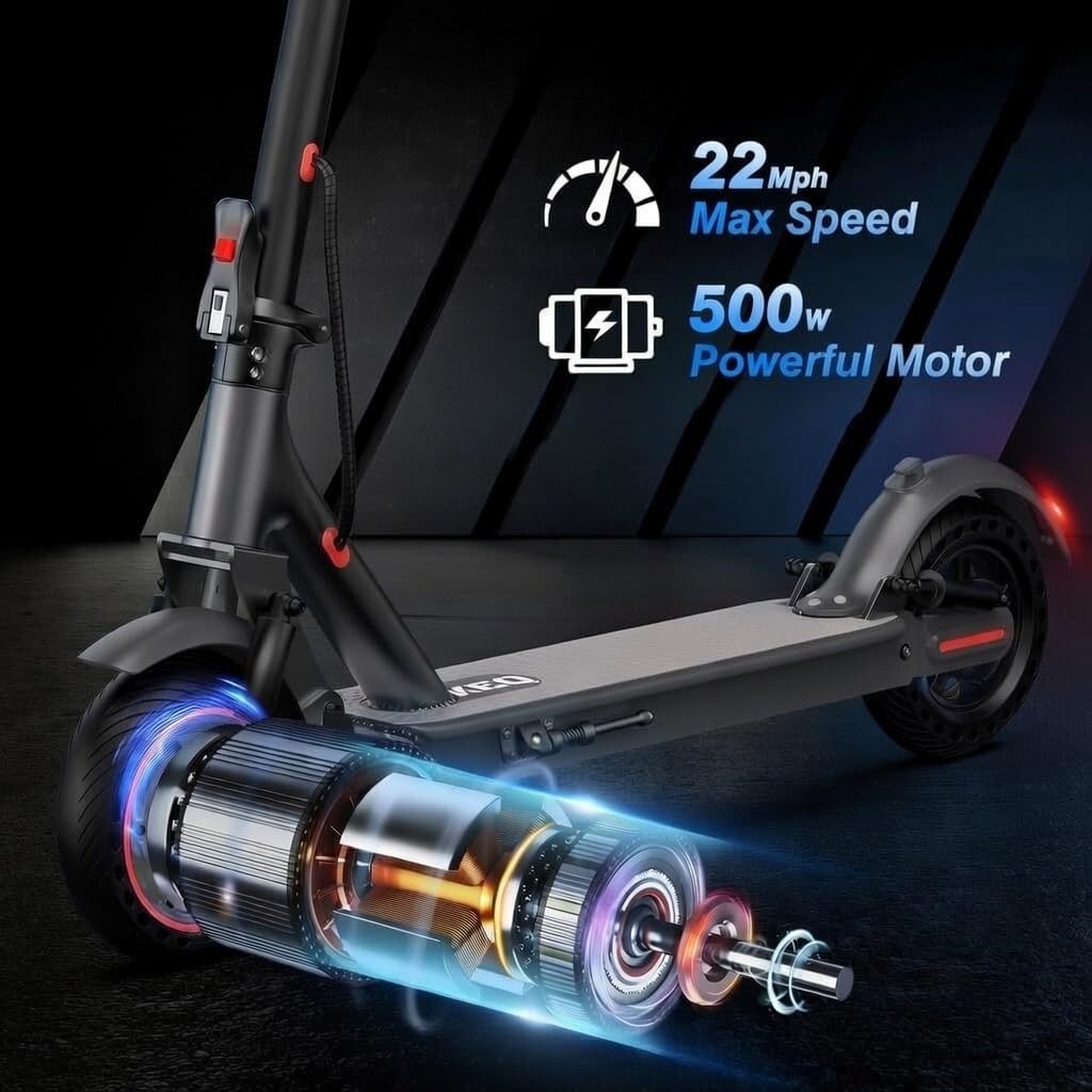 Electric Scooter Adults with Dual Suspension 10" Solid Tires Max 22Mph 500W Motor 30 Miles Range Dual Braking System Portable & Foldable E Scooter for Commuting Travel and Campus Use