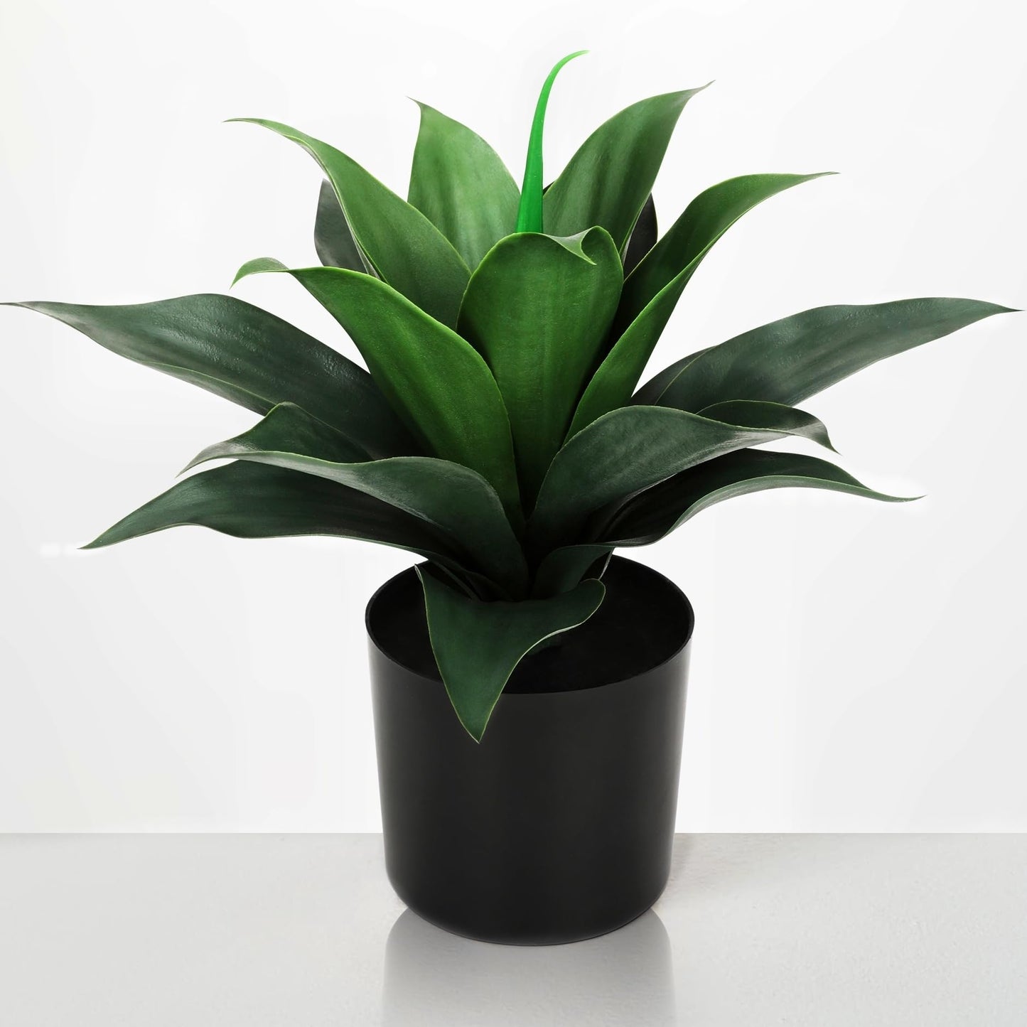 JUSTOYOU 14" Large Artificial Succulent Faux Agave Plant in Pot, Fake Potted Desk Plant Realistic Greenery Artificial Plants for Indoor Office Home Decor Bathroom Kitchen Shelf (Dark Green)