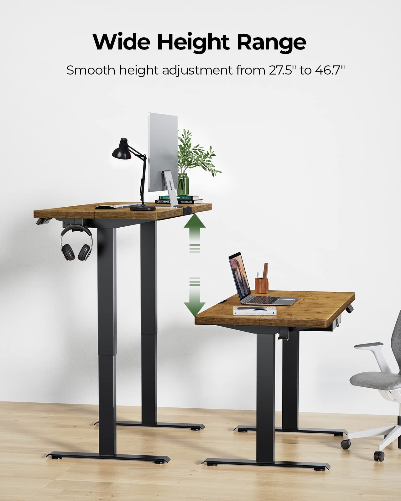 Marsail Standing Desk with Drawer, 48x24 Inch Adjustable Height Standing Desk, Electric Stand up Desk, Sit Stand Home Office Desk, Ergonomic Workstation for Home Office Computer Gaming Desk Rustic