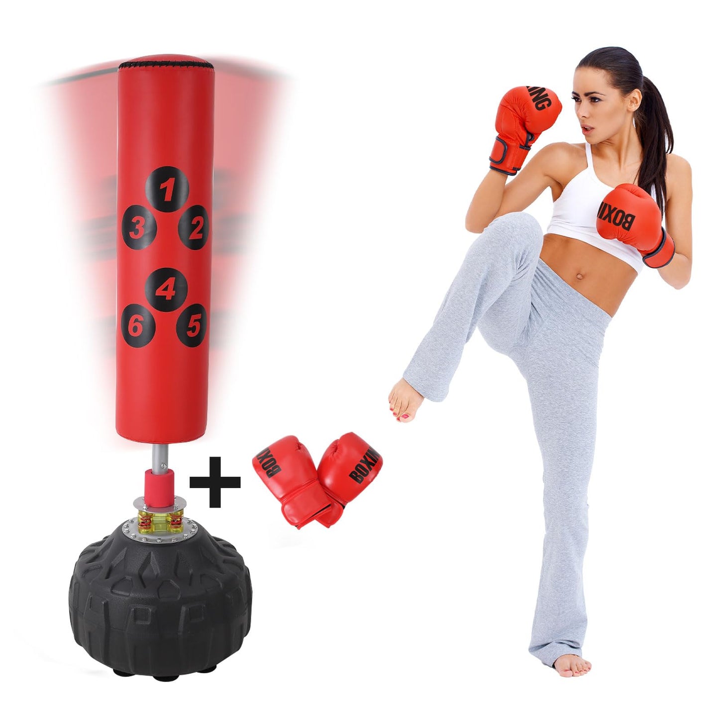Punching Bag with Stand - 70inch, 203lbs Bearing, Freestanding Heavy Boxing Bag for Adult Youth, Large Stable Base, Kickboxing Bags