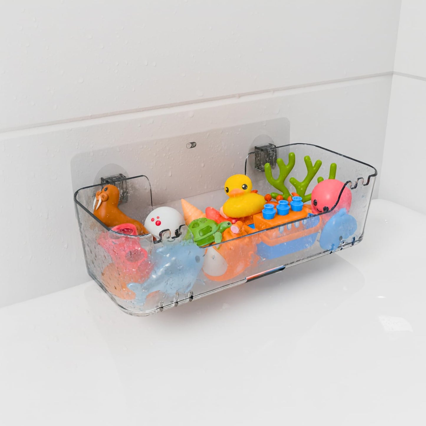 COLINCH Bathtub Toy Storage – Clear Bath Toy Holder with Drainage Holes, Wall-Mounted No-Drill Organizer for Kids’ Tub Toys