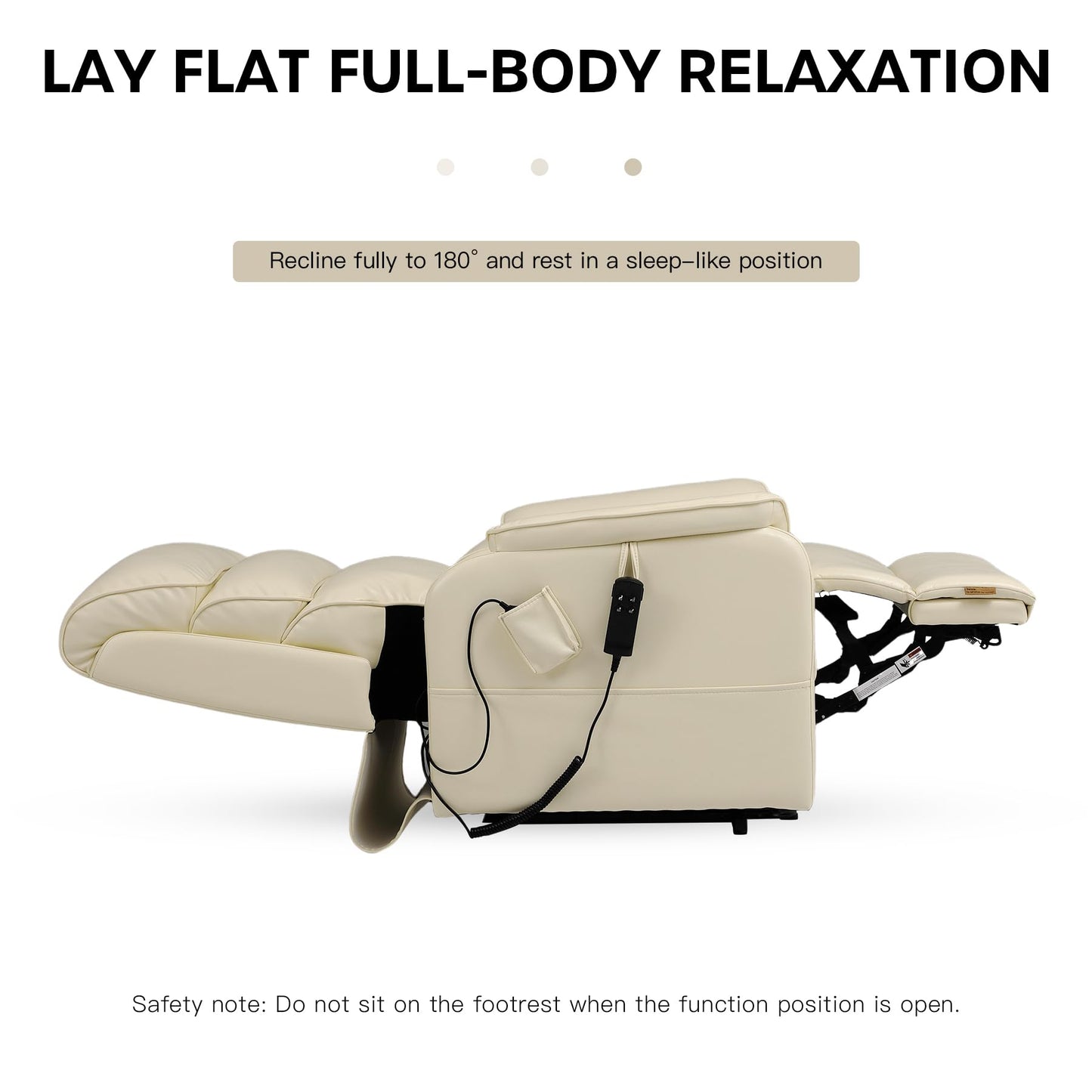 DYNOX Big Man Large-Wide Power Dual Motor Lift Recliners Chairs for Elderly Lay Flat Lift Chair with Infinite Positions, Heat & Massage, Supports 400 LBS(9298,Faux Leather,Cream)
