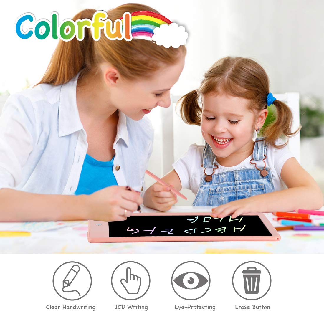 ORSEN LCD Writing Tablet 10 Inch, Colorful Doodle Board Drawing Pad for Kids, Toddler Toys for 3 4 5 6 7 8 Year Old Girls Boys Gifts (Pink)