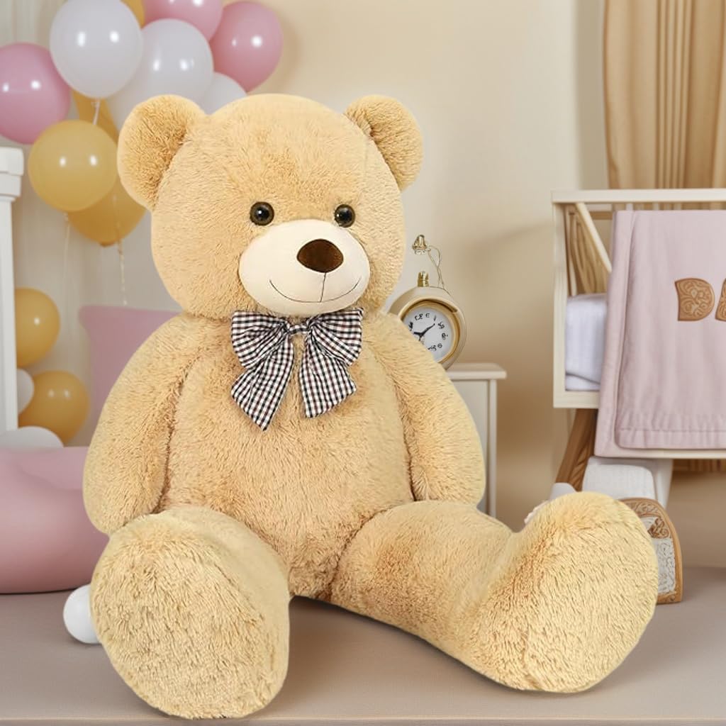 47 Inch Giant Brown Big Teddy Bear, Life Size Stuffed Animals, 4 Feet Light Brown Large Plush Toy for All Ages Kids, Girlfriend Boyfriend, Great Gift Idea for Birthday & Party Decorations