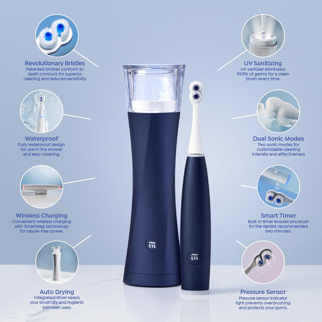 SuperMouth® ULTIM8 SmartBrush™ System - Electric Toothbrush, Patented SuperBristles® Clean 40X Better, UV Sanitizing & Drying SmartHub®, Dual Sonic Modes, Pressure Sensor - Teens & Adults - Rose Gold