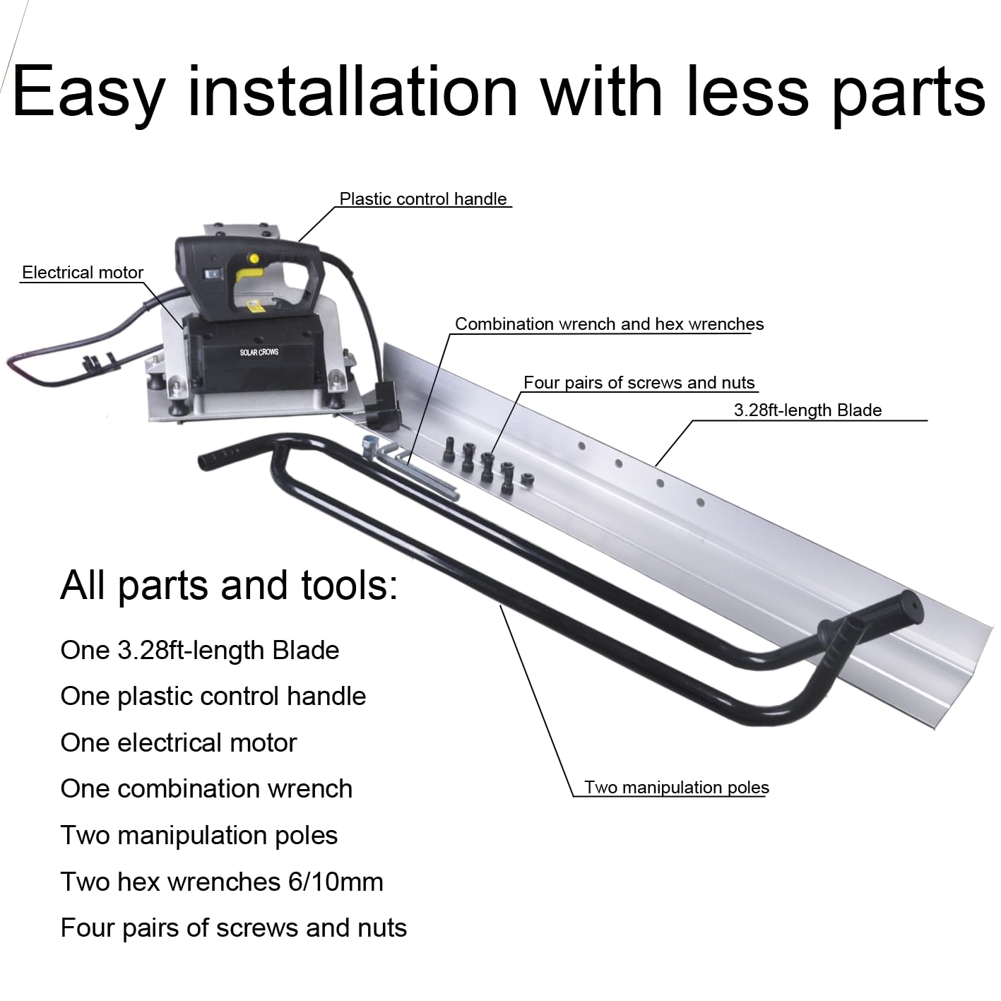 SOLAR CROWS Corded Electric Concrete Power Screed - Heavy Duty Vibratory Leveling Tool with an 1M (3.3 Feet) Harden Blade, Wet Cement Finishing Machine for Road Construction & Floor Smoothing