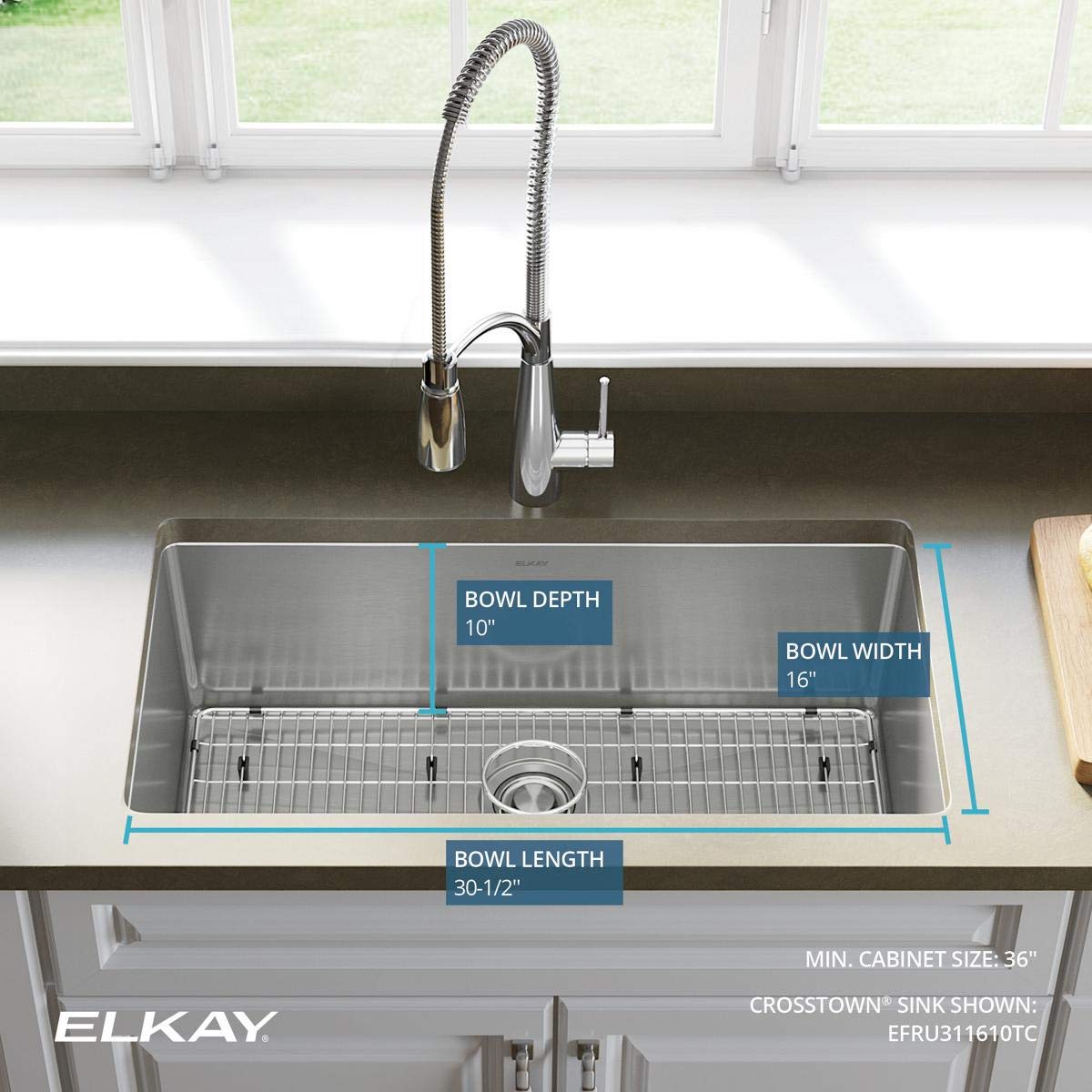 Elkay Crosstown 16 Gauge Stainless Steel 32-1/2" x 18" x 10" Single Bowl Undermount Sink Kit