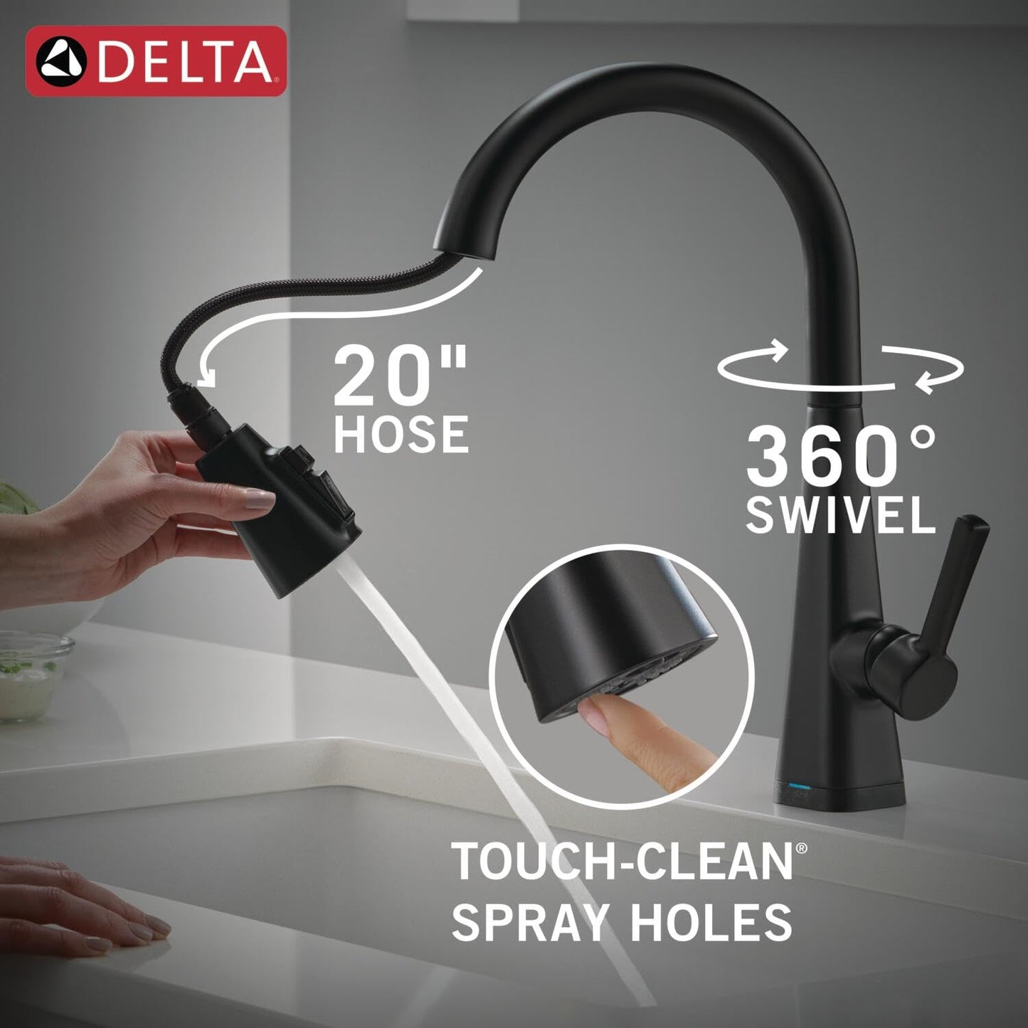 Delta Lenta Touchless Kitchen Faucet with Touch Technology, Matte Black Kitchen Sink Faucet with Pull Down Sprayer, Single Hole, Matte Black 19802TLZ-BL-DST