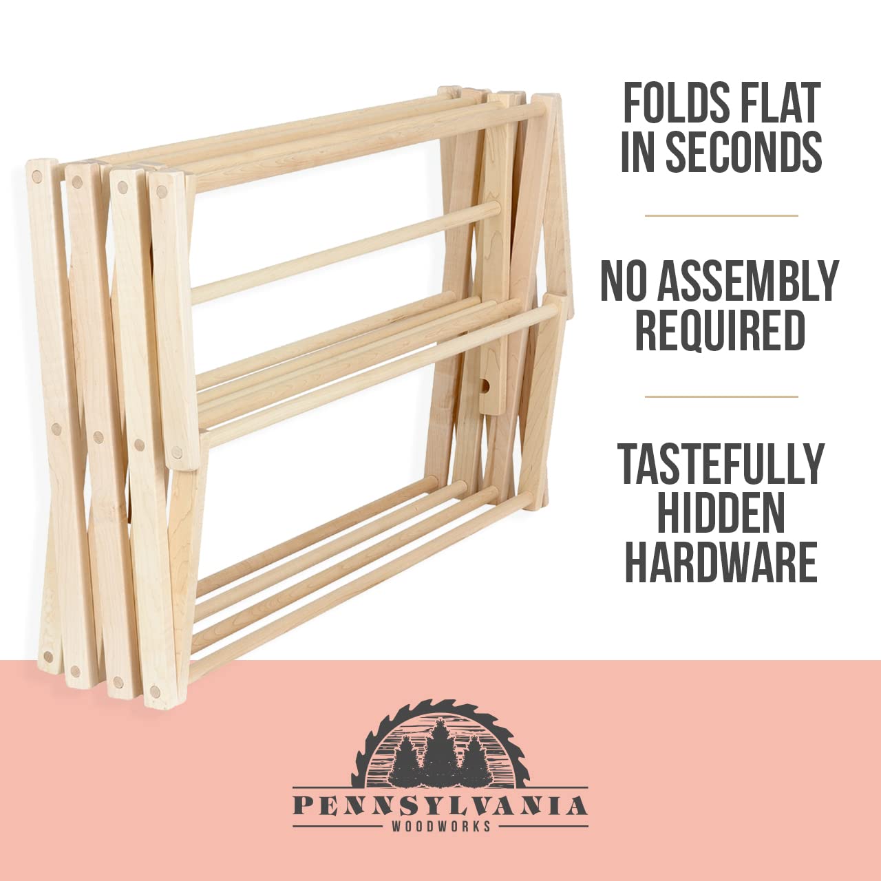 Pennsylvania Woodworks Clothes Drying Rack: Solid Maple Hard Wood Laundry Rack for Sweaters, Blouses, Lingerie & More, Durable Folding Drying Rack, Made in USA, No Assembly Needed, Medium