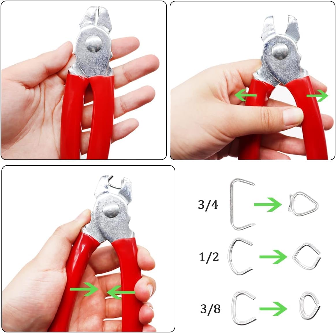 Ruibapa 285 pcs Hog Rings with Straight Hog Ring Pliers Kit 3/4" 1/2" 3/8 "Galvanized Hog Rings for Animal Pet Cages、Ropes、Bagging、DIY Craft、Furniture