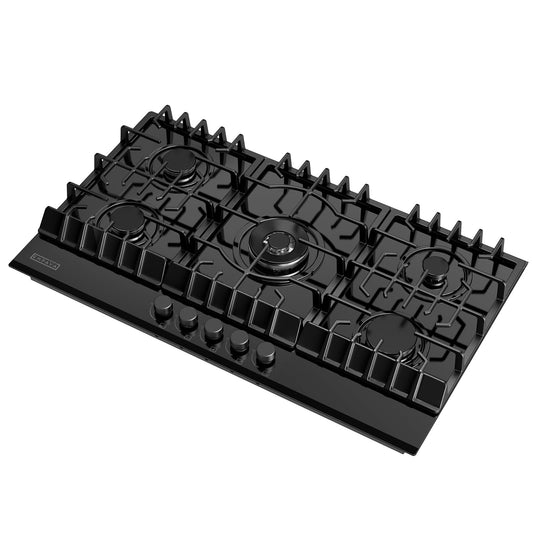 Empava 36" Cooktop with 5 Italy Sabaf Sealed Burners NG/LPG Convertible Tempered Glass in Black Model 2025, Gas 36In