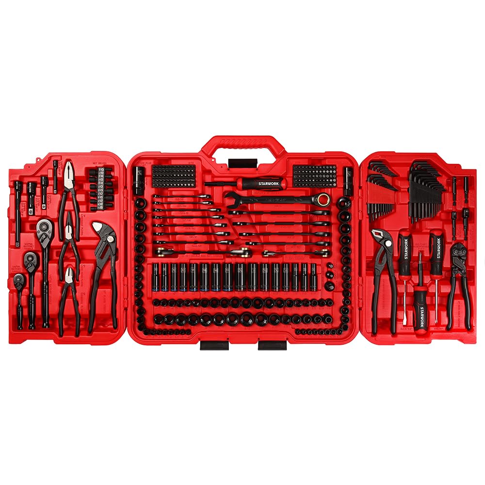 STARWORK TRUE MECHANIC 312-Piece Mechanics Tool Set and Socket Set, Professional【Pliers Wrench 】 SAE/Metric