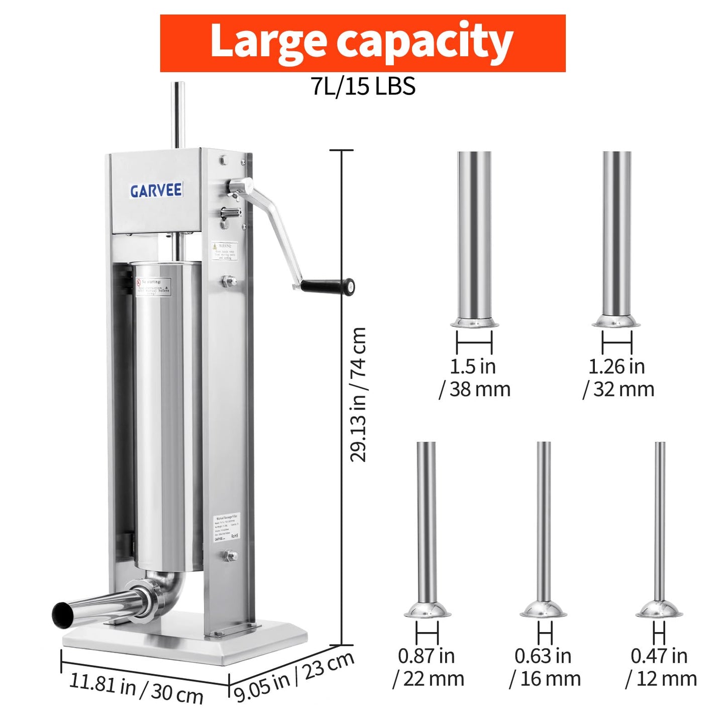 GarveeTech 15LBS/7L Sausage Stuffer, 304 Stainless Steel Manual Sausage Maker with 2-Speed Gear, Sausage Stuffer Machine with 5 Filling Tubes & Cleaning Kit for Household or Commercial Use