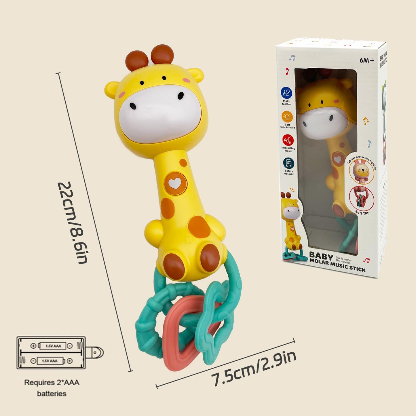 Baby Music Rattle, Teething Toys for Infants 6-12-18 Months Toddlers, Light-Up & Chew Sensory Toys for Baby Boy Girl Gifts (Giraffe)