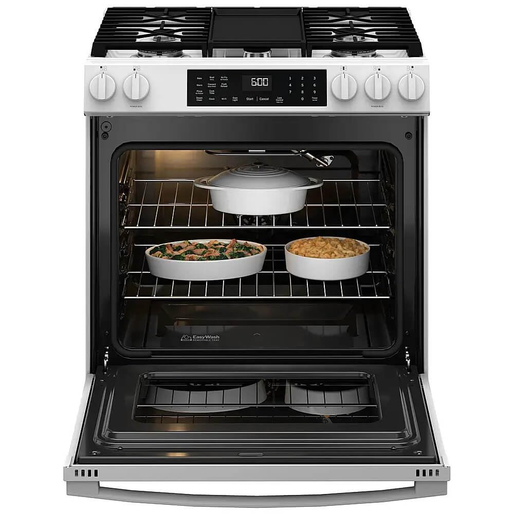 GE GGS600AVWW 5.3 Cu. Ft. White Slide-In Gas Convection Range