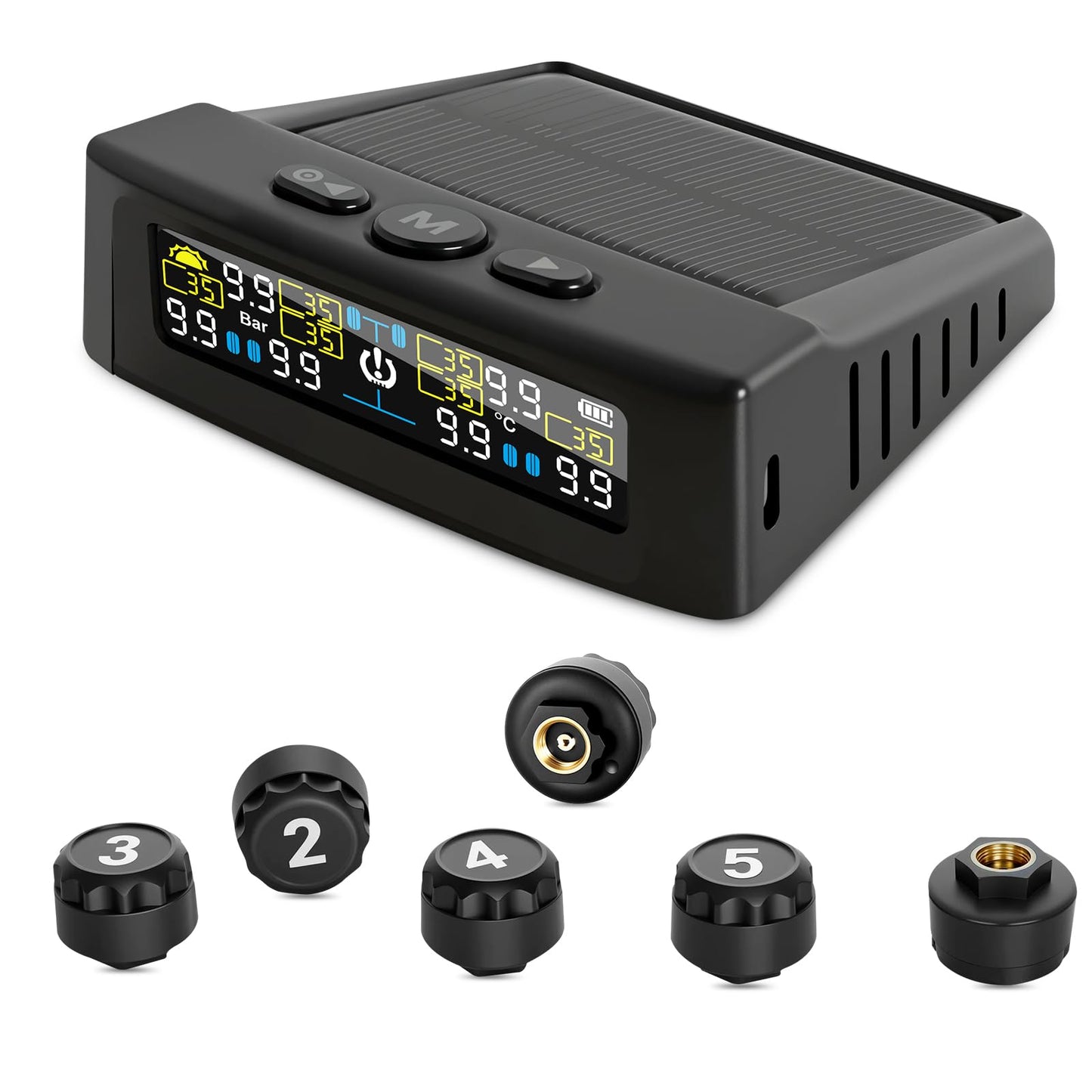 RV Tire Pressure Monitoring System, TPMS Tire Pressure Monitor System with Solar Charge or USB, TPMS with 6 Sensors Trailer Tire Pressure Monitoring System Real-Time Display Tire Pressure Monitor