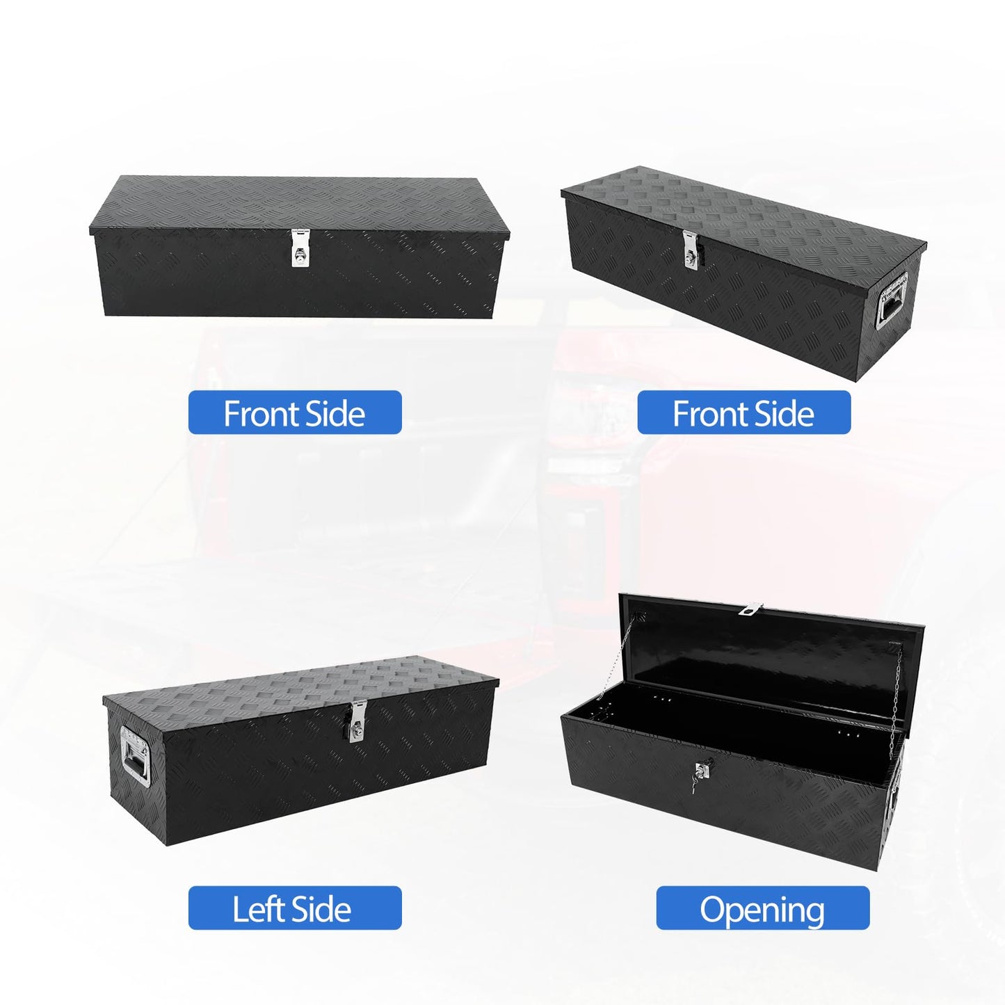 Heavy Duty Aluminum Stripes Plated Truck Bed Tool Box for Truck, Pickup, RV, Trailer, 39×13×10 inch Waterproof Storage Organizer with Side Handles, Lock and Keys（Black）