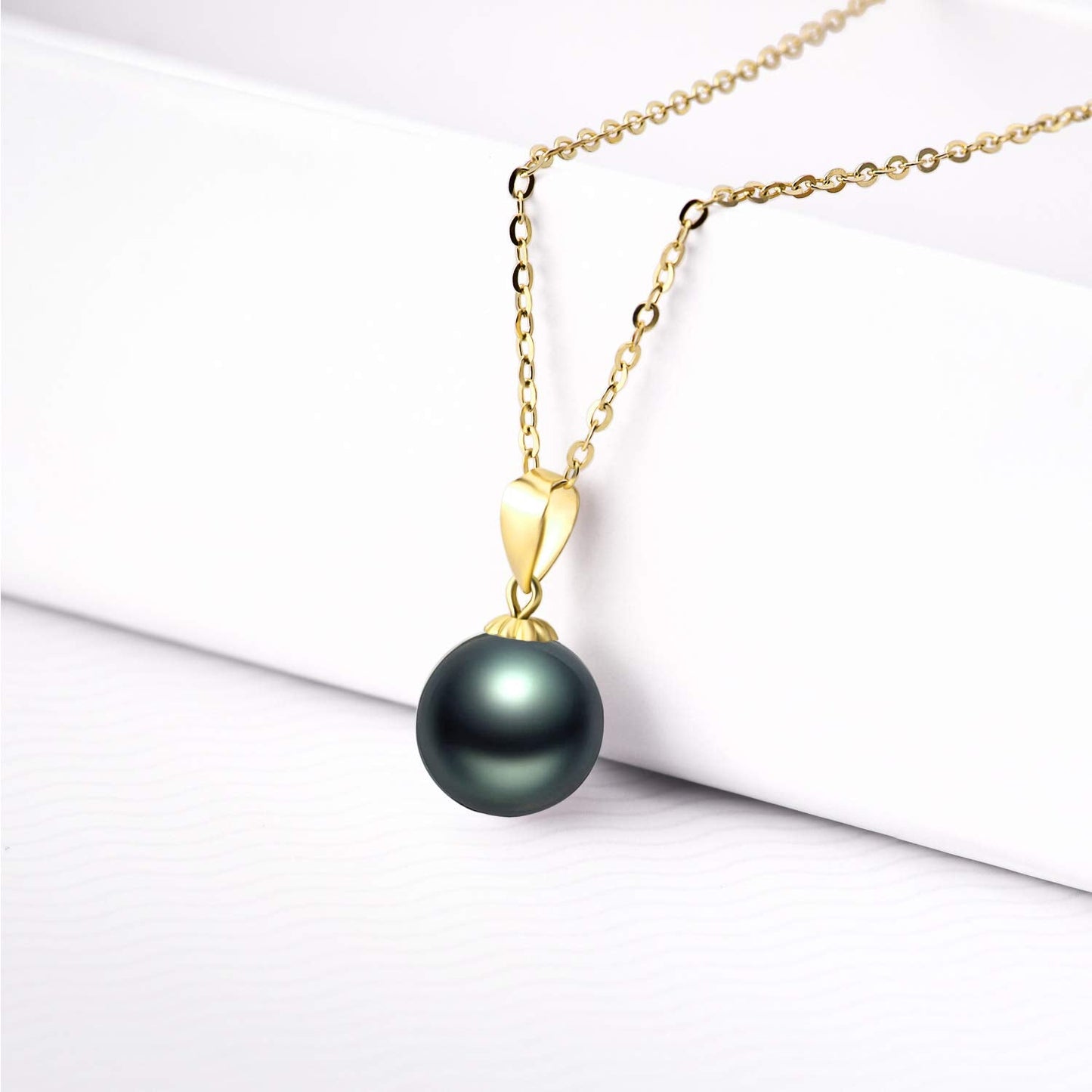 14k Gold Dyed Black Freshwater Cultured Pearl Necklace and Stud Earrings Set for Women