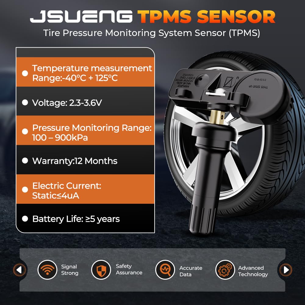Jsueng TPMS Sensor, GM Tire Pressure Monitoring System Sensor for Buick Cadillac Chevy GMC Pontiac Saturn Hummer Saab Replaces 13586335 13598771 13598772 13581558 315Mhz Set of 4
