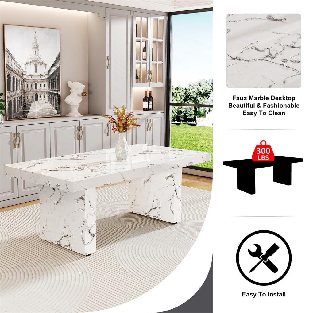 BAOPIN 79" Faux Marble Dining Table Set for 8, Dining Room Table Set for 8, Dining Table and Chairs Set for 8