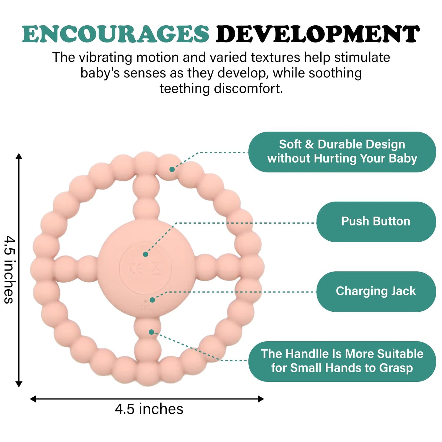 Teething Rings - Baby Teether Toys for Babies 6-18 Months - Vibrating Silicone Baby Chew Toys - Safe Teethers for Soothing Sore Gums - Support Speech- Waterproof Baby Teething Toys for Boys and Girls