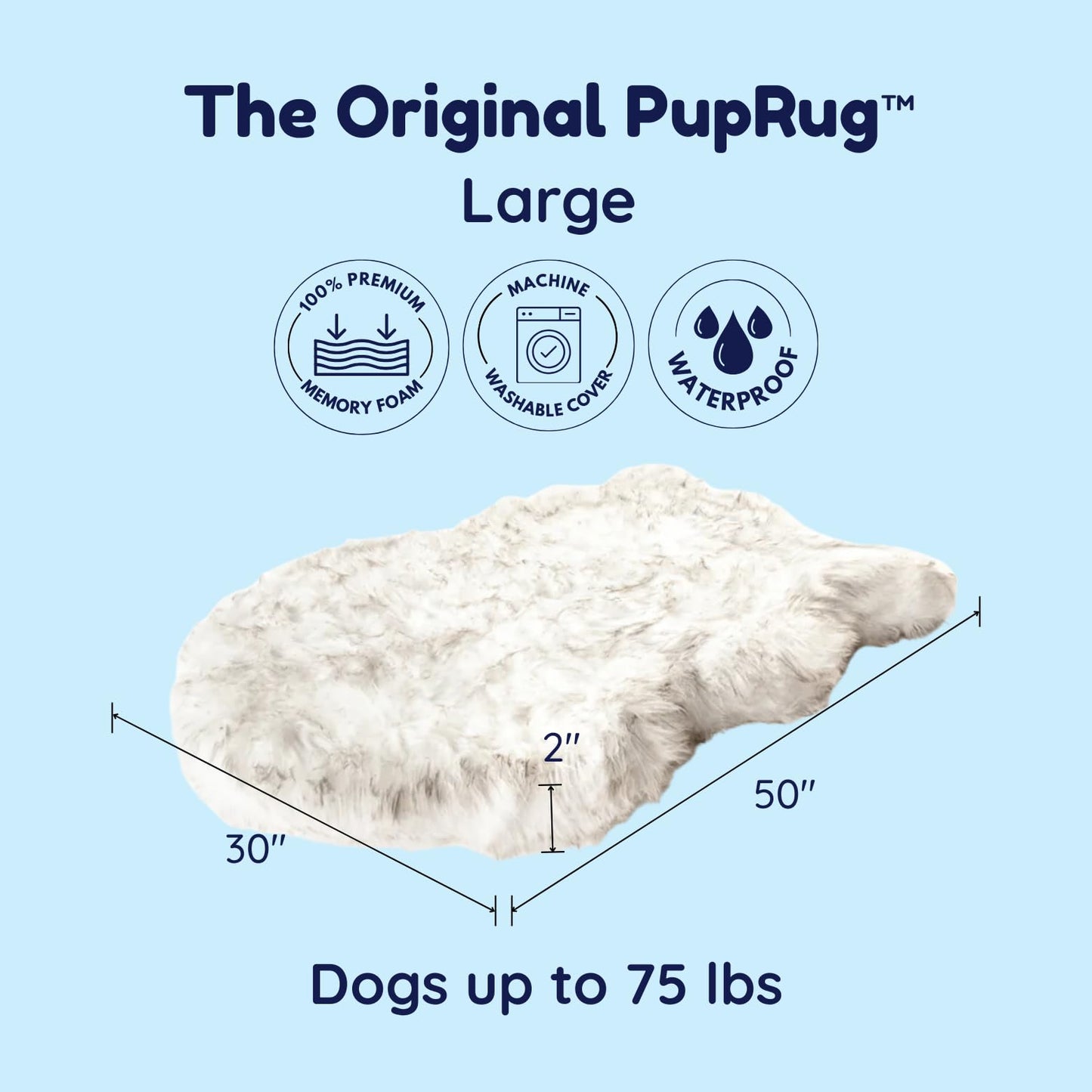 PAW BRANDS PupRug Orthopedic Dog Bed for Large Dogs with Fluffy Soft Faux Fur and Memory Foam for Joint Pain Relief, Machine Washable and Waterproof Couch Bed, White with Brown Accents, Large/XL